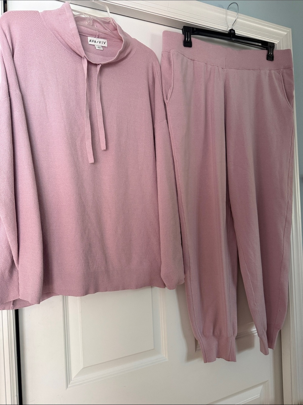 Ava & Viv Blush Pink Violet Knit Tunic Size 2X  and Pants Size 1 X Set EUC